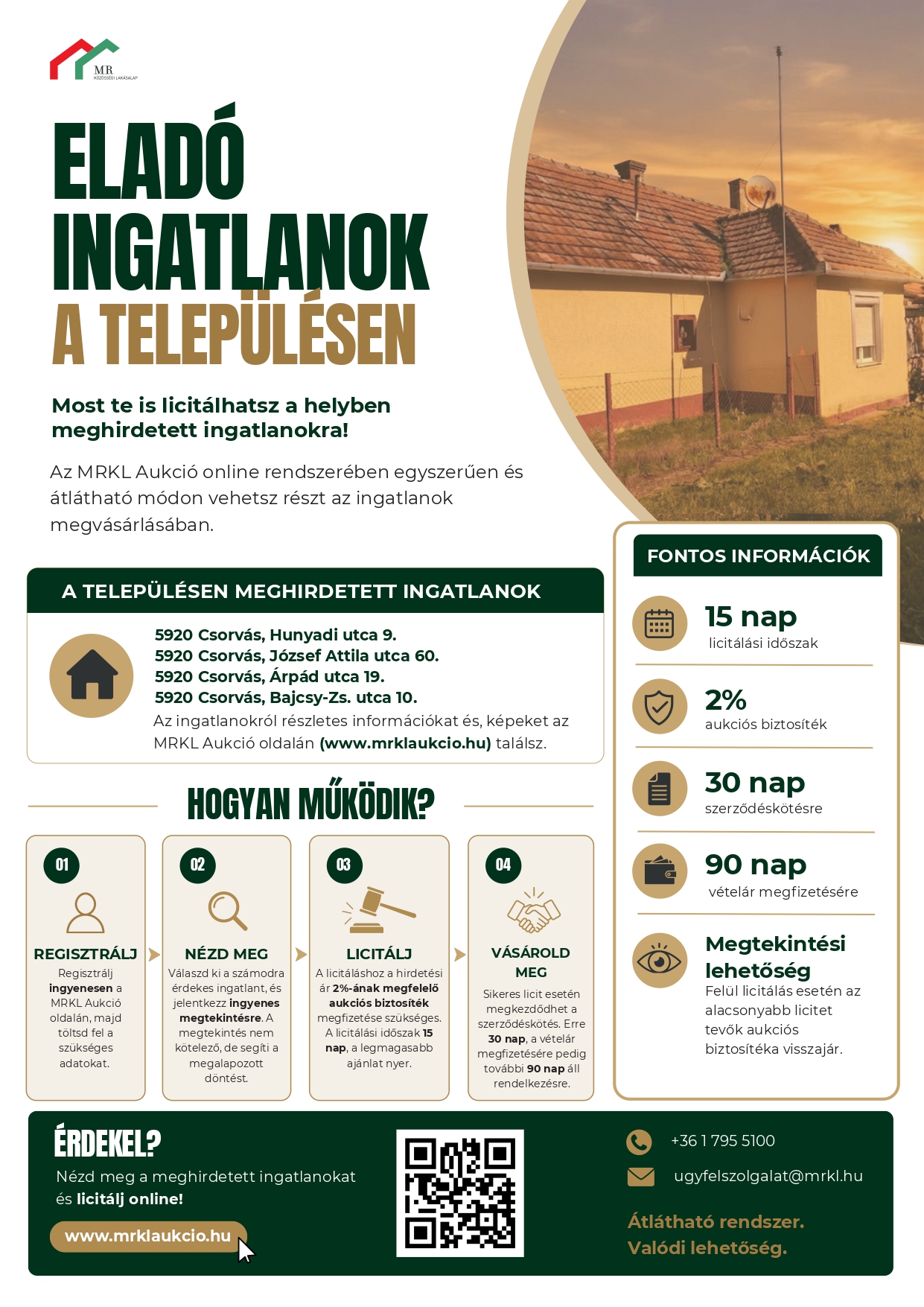 Eladó ingatlanok Csorváson - MRKL Aukció